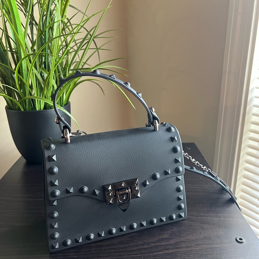 Small black mini leather crossbody purse